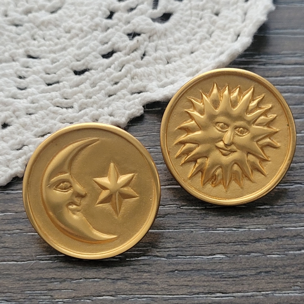 Rare Vintage Anne Klein Sun and Moon celestial gold tone earrings